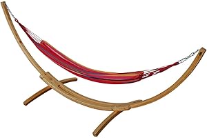 ALEOS. 350cm Hängemattengestell Natur-MONA Hängematte mit Gestell aus Holz Lärche Natur mit bunter Tuchhängematte