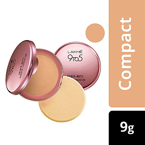 Lakme 9 to 5 Primer with Matte Powder Foundation Compact, Silky Golden