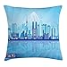Produktbild JIEKEIO Tokyo Throw Pillow Cushion Cover, Graphic Cityscape of Tokyo Downtown with Mount Fuji at The Background, Decorative Square Accent Pillow Case, 18 X 18 Inches, Blue Aqua and Navy Blue