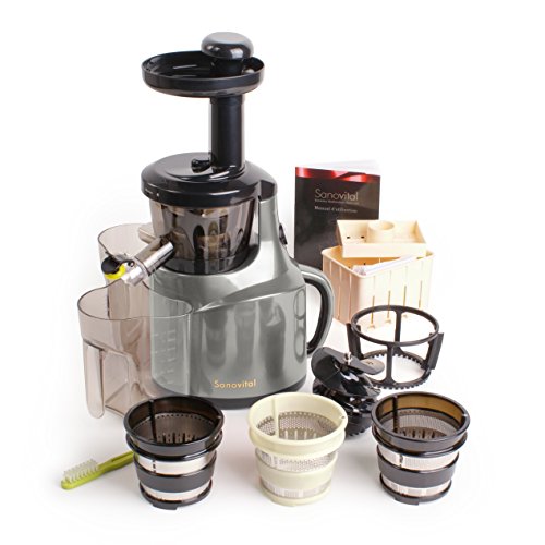 Sanovital 2VB • Extracteur de Jus Compact Vertical • Idéal pour votre cure Détox • Rotation Lente 43 tours • Silencieux • Compatible lave vaisselle • Sans BPA • Couleur Rouge métallisée, Gris métallisé, Blanc ou Noir