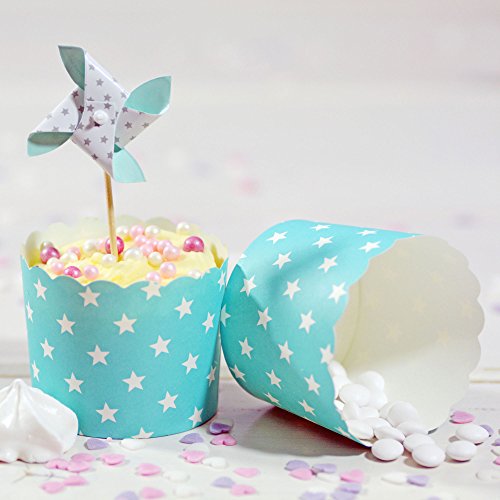 50 Frau Wundervoll Muffin Backformen aus stabilem Papier, groß Ø 6,1 cm, türkis mit weißen Sternen / Muffinförmchen / Cupcake Backformen / Muffindeko Frau Wundervoll - 3