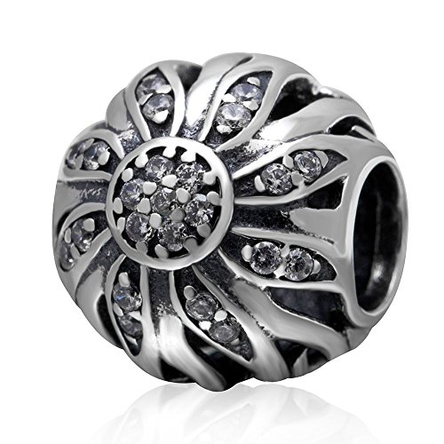 Genuine 925 Sterling Silver Sunflower with Cubic Zircon Charms European  Charm Bead (Sunflower)