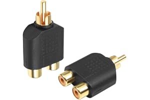 CABLEPELADO Adaptador audio Macho a 2 Hembra | Splitter | Apto para subwoofer, amplificador, TV, reproductores CD/DVD | Estéreo | 1 Unidad (Dorado)