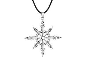 LUTAKU Collana con ciondolo a forma di stella caotica satanica, per uomo e donna, con ciondolo a forma di ruota del caos, in pelle nera, amuleto, Pelle