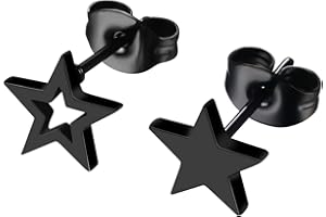 JewelryWe Schmuck Unisex Ohrstecker Edelstahl Klassische Asymmetrische Stern Mond Herz Rund Dreieck Viereck Ohrringe Ohr-Piercings Ohrschmuck für Herren Damen Schwarz