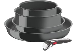Tefal Ingenio Lot de 5 pièces, Poêles, Casseroles, Poignée amovible, Induction, Revêtement céramique antiadhésif, Eco-conçu, Compatible lave-vaisselle, Fabriqué en France, Renew L26190022