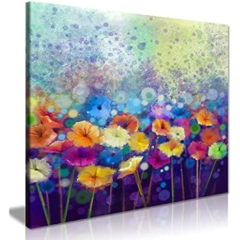 LARGE FLORAL PAINTING CANVAS PICTURE GRUNGE STYLE mounted and ready to