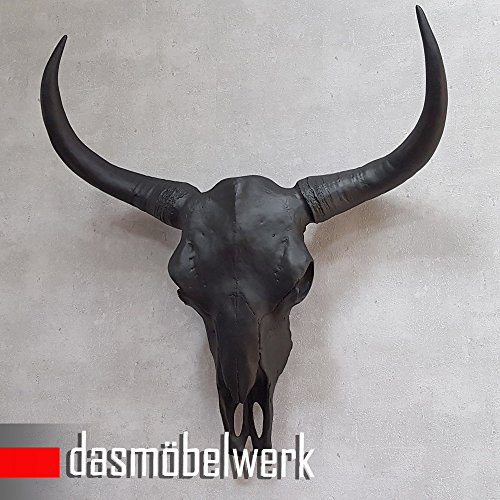 dasmöbelwerk XXL Deko Schädel Stierkopf Skulptur Geweih Stier Hörner Bulle Bullenschädel 69 cm Frostfest Garten in 12 Farben (Schwarz) - 4