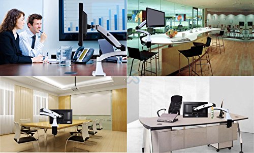 HFTEK® GM112F+D15 Monitor Standfuß Halter Tischhalterung Stand für TFT LED LCD Bildschirm Monitor 15 17 19 20 21 22 23 24 27 32 Zoll mit VESA 75 / 100 + Tablet Laptop Notebook Halterung (GM112F+D15 Weiß) - 7