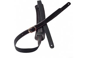 GETTIMORE Classic Black Leather Guitar Strap, Adjustable Length, Suitable for Electric/Acoustic Guitar