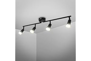 B.K.Licht I barre de spots I spots plafond orientables I inclus 4 ampoules LED 2,9 W GU10 incluses I lumière blanc chaud 3000K I 4x 260lm I plafonnier I lampe de salon I noir