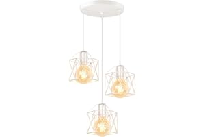 PETITES ECREVISSES Suspension Luminaire Industrielle 3 Lampes Vintage E27 Lustre Abat-jour en Métal Design pour Salon Chambre Cuisine (Blanc-avec une base ronde)