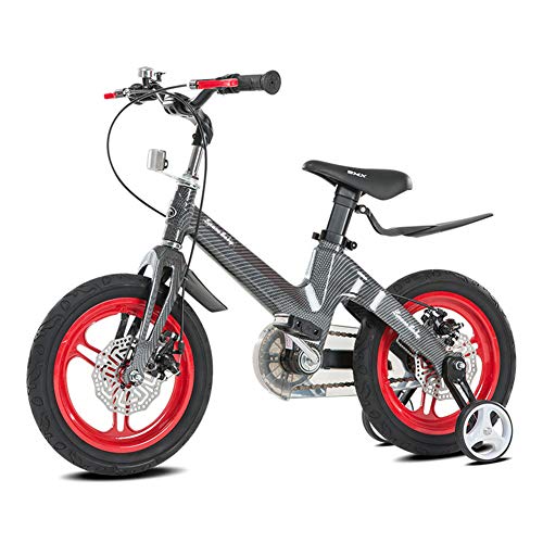 Preisvergleich Produktbild 1-1 Kinderfahrrad, Leicht Magnesiumlegierung Einstellbare Sitzgriffhöhe Doppelscheibenbremse Gummiluftreifen Sicherheit 14in,Red