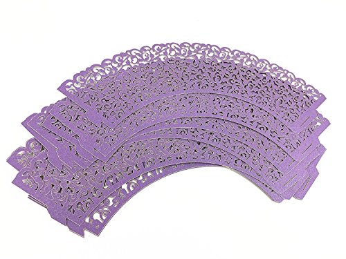 umsky 24 Set Elfenbeinfarben filigranen Artistic Backen Little Vine Lace Laser Cut Cupcake Wrapper-Cup Muffin Fall Tabletts Halsbänder Wrappers – violett - 4