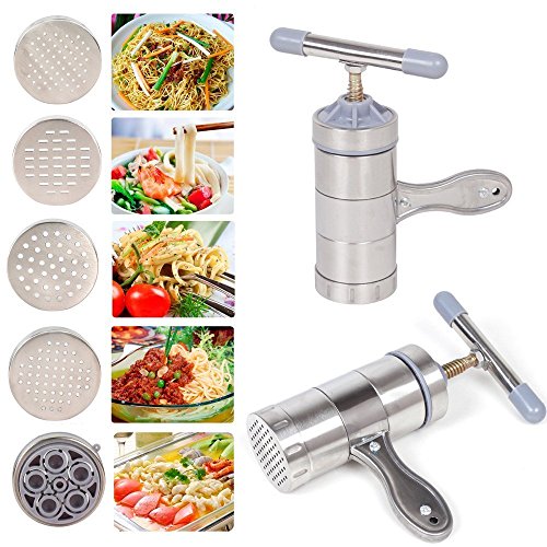 JOYOOO Multi-Funktions Küche Zubehör Edelstahl Pasta Presse Nudelmaschine mit 5 Noodle Mould - 3