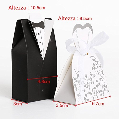 50 paar / 100 paar Braut & Bräutigam-Muster Bonboniere (mit SeidenBände) Hochzeit Katonage Gastgeschenk Box Pralinenschachtel Geschenkboxen Geschenkverpackung tüten für süßigkeiten - 3