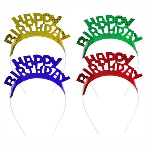Haarreifen / Haarschmuck "HAPPY BIRTHDAY" (farbig sortiert / 4 Stück)