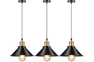 AWEKLIY 3 Pezzi Lampadario a Sospensione Industriale, E27 Lampadario Stile Industriale Vintage, Nero Lampada a Sospensione Dotato Di Cavi Regolabili 100Cm, Max 60W per soggiorno sala da pranzo