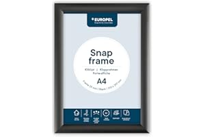 EUROPEL Snap Frame Black A4, 25 mm | Aluminium Anodised Construction & Anti-Glare Cover | Clip Poster Holders for Retail & Advertising Displays | Notice Sign Board Frame for Walls