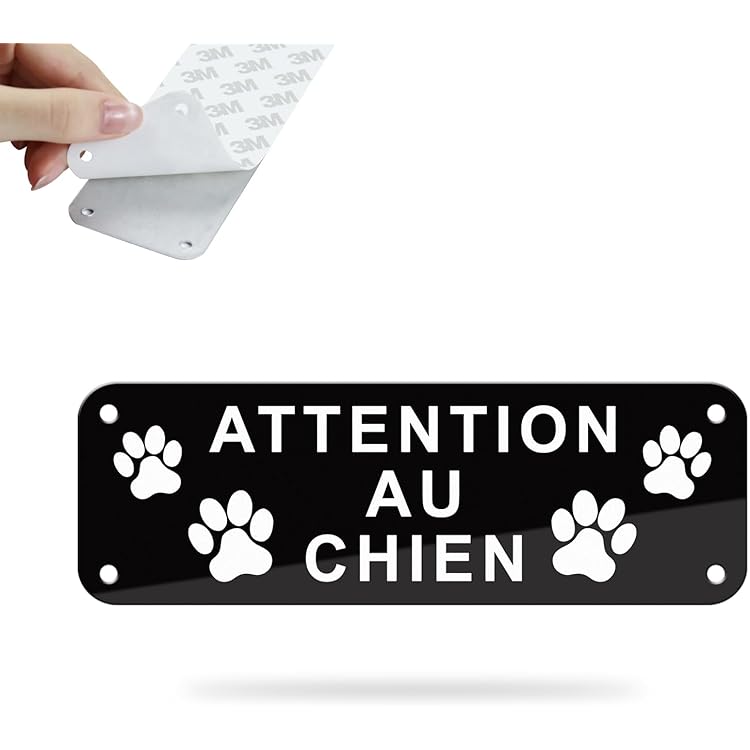 plaque adhésive ATTENTION CHIEN BIZARRE noir et or