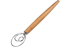 Fackelmann Batidor de masa para pasta, focaccia y masa, batidor para masas aireadas, batidor danés con mango ergonómico de madera de haya, color plata/marrón