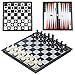 Produktbild CRMICL Schachspiel & Damespiel & Backgammon Deluxe 3-in-1 Schach mit 32*32*2 cm Magnetischem Faltbarem Schachbrett, Einklappbar Schachspiel Schachkassette Reise originell für Kinder, Schwarz und weiß