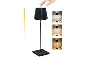Cakkone Akku Tischleuchte, Led Tischleuchte Kabellos 3 Farbtemperatur, Einstellbare Helligkeit, Tischlampe Kabellos Touch Dimmbar, Tischlampe Akku Für Esstisch Schlafzimmer Hotel (Schwarz)