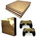 Produktbild Morbuy PS4 Pro Skin Design Folie Aufkleber Sticker schützende Haut Schale für Sony Playstation 4 Pro Konsole und 2 Dualshock Controller (Gold Glossy)