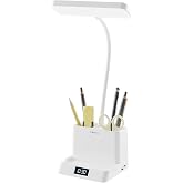 Xech 4-in-1 Study Lamp with Digital Clock, Pen Stand & Phone Holder | Rechargeable Lamp with 3 Colour Tones & Touch Dimming, 