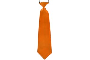 SUPGOD Boys Pre-Tied Ties. Satin Plain Coloured Childrens Tie. Elasticated. 22 Colours Available. Handmade. Wedding, School, Fashion (Orange, Boys Tie)