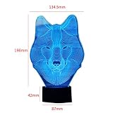 Wolf 3D Optische Illusions-Lampen, FZAI Tolle 7 Farbwechsel Acryl berühren Tabelle Schreibtisch-Nachtlicht mit 150 cm USB-Kabel für Kinder Schlafzimmer Geburtstagsgeschenke - 6