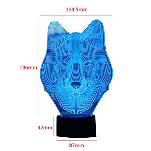 Wolf 3D Optische Illusions-Lampen, FZAI Tolle 7 Farbwechsel Acryl berühren Tabelle Schreibtisch-Nachtlicht mit 150 cm USB-Kabel für Kinder Schlafzimmer Geburtstagsgeschenke - 6
