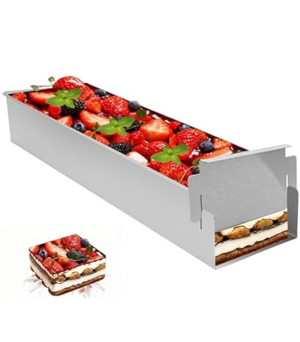 Yuragim Backrahmen Rechteckig Verstellbar - Aluminium Kuchenform Mit 2 Spateln Für Torten Und Tiramisu