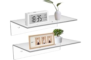 Sezanrpt 12 Inches Clear Small Wall Shelves, Acrylic Bathroom Shelves for Wall, Floating Shelves for Living Room, Funko Pop Shelves, 2 Pack