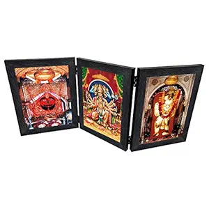 PnF Salasar Balaji Hanuman Mehandipur Balaji Religious Wood Photo Frames with Acrylic Sheet (Glass) for Worship/Pooja(photoframe,Multicolour,18x8inch) (Set 5)