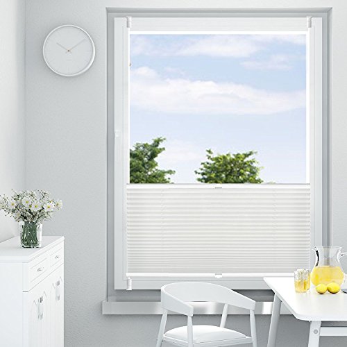 OUBO Plissee Klemmfix Jalousie ohne Bohren mit Klemmträgern verspannt, 60 x 140 cm, Weiß - 3