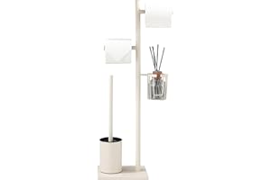 GENERICO Porta carta igienica set in acciaio inox Bianco, autoportante, completo di scopino WC e cestino porta oggetti, perfetto per organizzare il bagno con eleganza e praticità