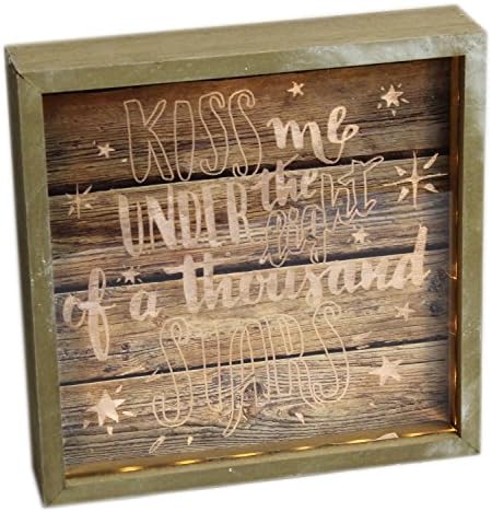 Carousel Home and Gifts Wooden Box Frame Light Up LED Slogan Plaque Love Sign ~ Kiss Me Under The Light Of A Thousand Stars