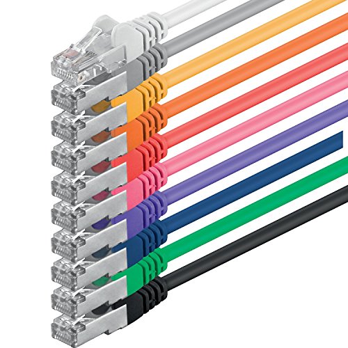 1aTTack CAT5 FTP Netzwerk Patch Kabel mit 2 x RJ45 Stecker Set (10 Farben, 10 Stück) 0,25m