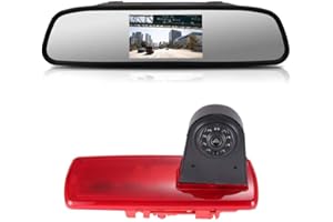 BERLINGAN 〔Kit de cámara de visión Trasera〕4.3'' Espejo retrovisor Monitor + Coche Tercera luz de Freno Cámara de Marcha atrás para Fiat Talento Nissan NV300 Renault Trafic III Primastar Opel/Vauchall Vivaro
