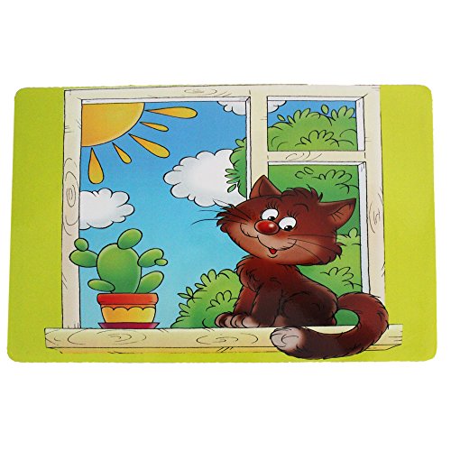 COM-FOUR® 4x Platzsets für Kinder mit bunten verschiedenen Motiven 44x28cm (Maulwurf/Katze/Schildkröte/Bär) - 4