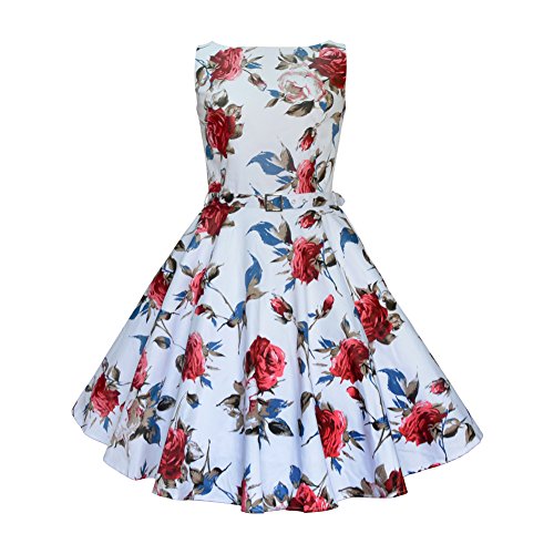 Milk Moon Vintage - Vestido - Floral - Sin Mangas - para Mujer Marfil Red Rose with Belt 42