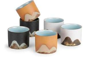 COOLCHANGE Lot de 6 tasses à saké japonais | Fabriquées à la main | Bols en céramique | Service de tasses à saké | 55 ml