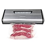[Actualizado] Envasadora al Vacío, Crenova VS100S Sistema de Sellado de Alimentos al Vacío con Kit de Principiante, Diseño Metálico, 3MM Ancho Sellado, Luces indicadoras de sellado, Función de Pausa Manual para Alimentos Frágiles, Sellado Consecutivo de Envases +10 Pcs sellador al vacío Bolsas