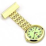 Ellemka JCM-2107 - Modische Schwesternuhr Clip zum Anstecken FOB Kittel Krankenschwester Pflege-r Quarz Puls-Uhr Taschen Metall Ansteck-Nadel Rückleuchtende Zeiger Ziffernblatt Farbe Gold