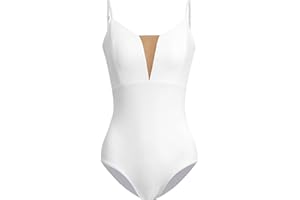 ZYXWVU Maillot Danza Ballet sin Mangas Leotardos Gimnasia Ritmica para Mujer con Cuello en V Nude