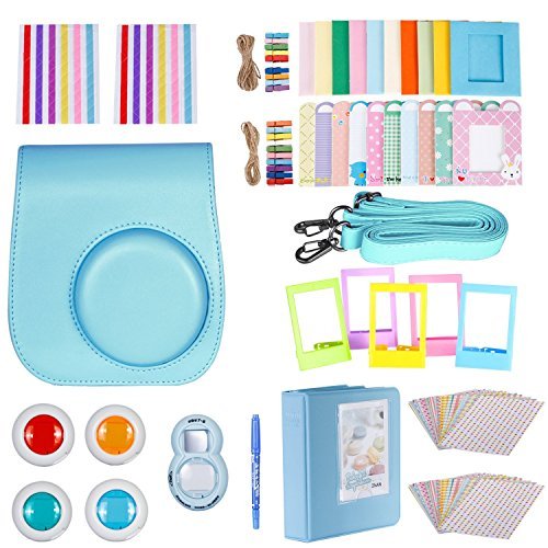 Wen&amp;Cheng 10 in 1 Accessories Kit for Fujifilm Instax Mini 8/8s: Camera Case / Album / Selfie Lens / Colored Filters / Table Frames / Wall Hanging Frame / Border Stickers / Corner Stickers / Magic Pen