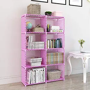 MemeHo Bookshelf| Alloy Steel Metal Storage Shelve for Books Storage Organizer| Children Book Rack| Bookcase for Home Furniture |Cabinet Shelves for Bedroom Office Living Room (8 Shelf, Pink)