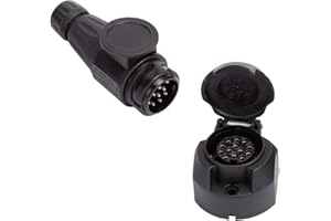 ETUKER Prise de Remorque 13 Broches & Prise 13 Broches, 12V Étanche Prise pour Remorque 13 Broches Mate Prise Attelage 13 Broches, Prise Remorque 13 Broches Convient Aux Camion/RV/Bateau/Voiture