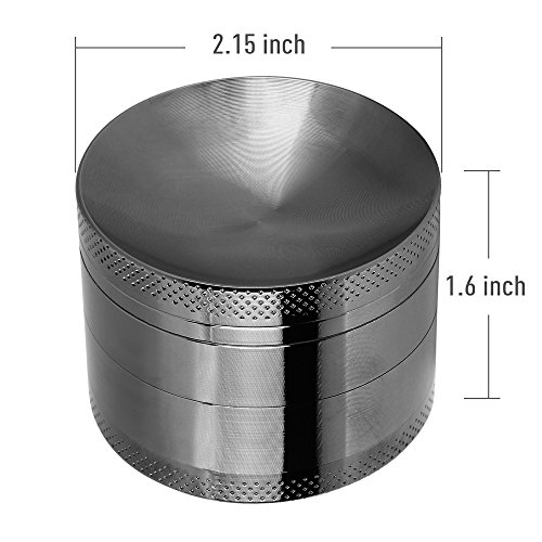 Anpro Premium Aluminium Pollen Grinder Crusher für getrocknete Tabak, Herb, Kräuter, Gewürze, Herb. Ø55mm, 4-teiliges Set mit Mini-Scraper, Schwarz - 2